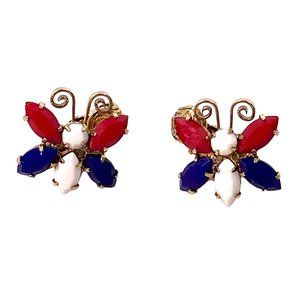 Vintage D&E JULIANA Earrings Butterfly Clipon Delicate 60s USA Patriotic 0.5”